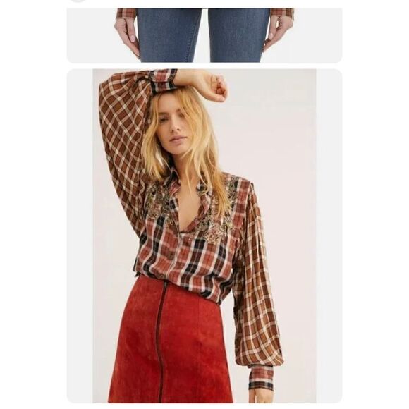 Free PeopleSnow Top mountains long sleeve plaid top S - Picture 1 of 11